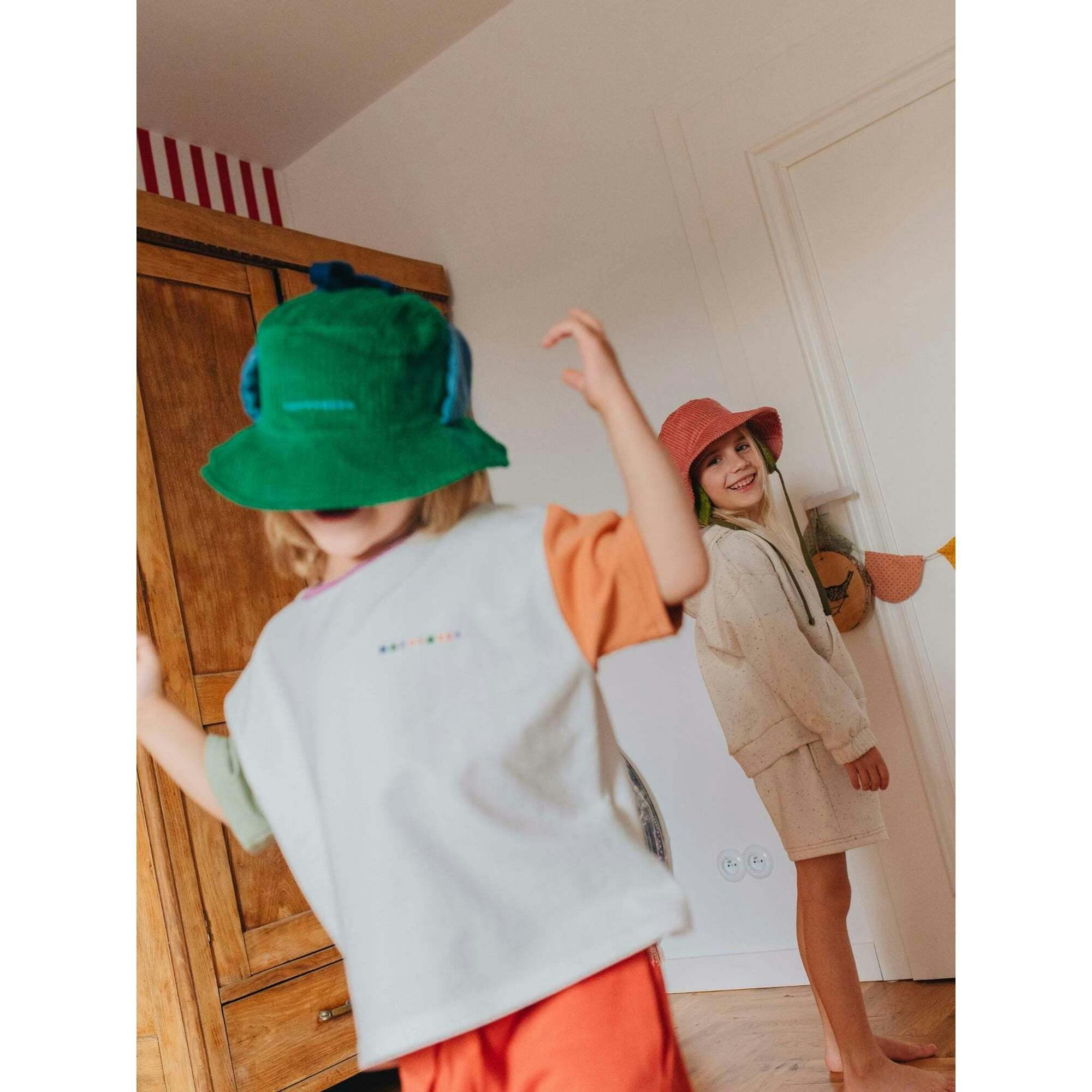 children's corduroy hat - jungle green + bluebird