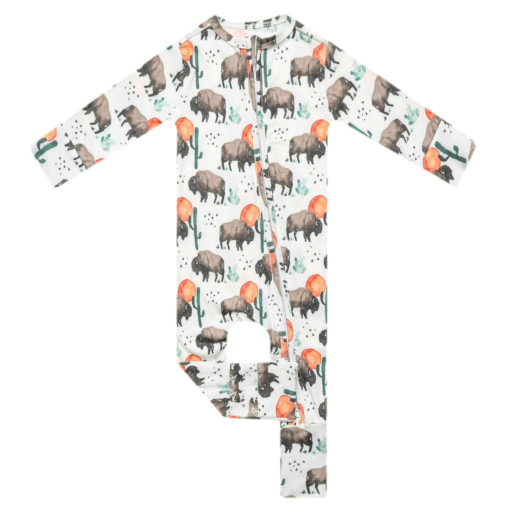 Convertible Zip-Up Footie Pajama - Bison