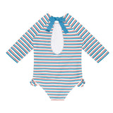 girls jetty stripe quarter sleeve rashguard one piece