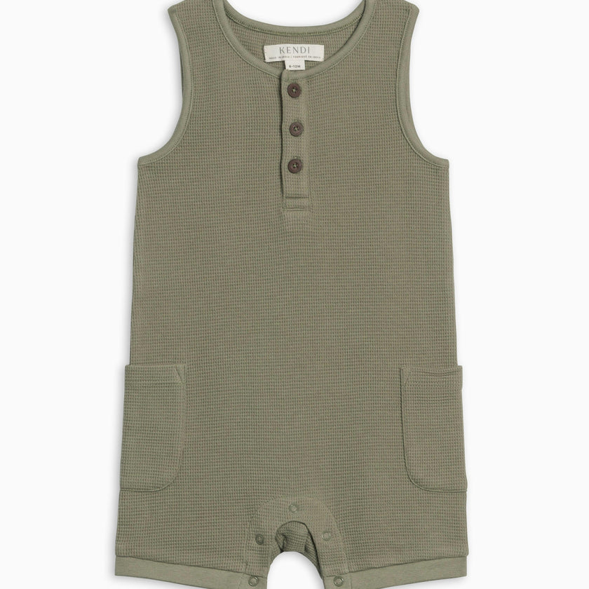 Percy Waffle Short Romper - Fern