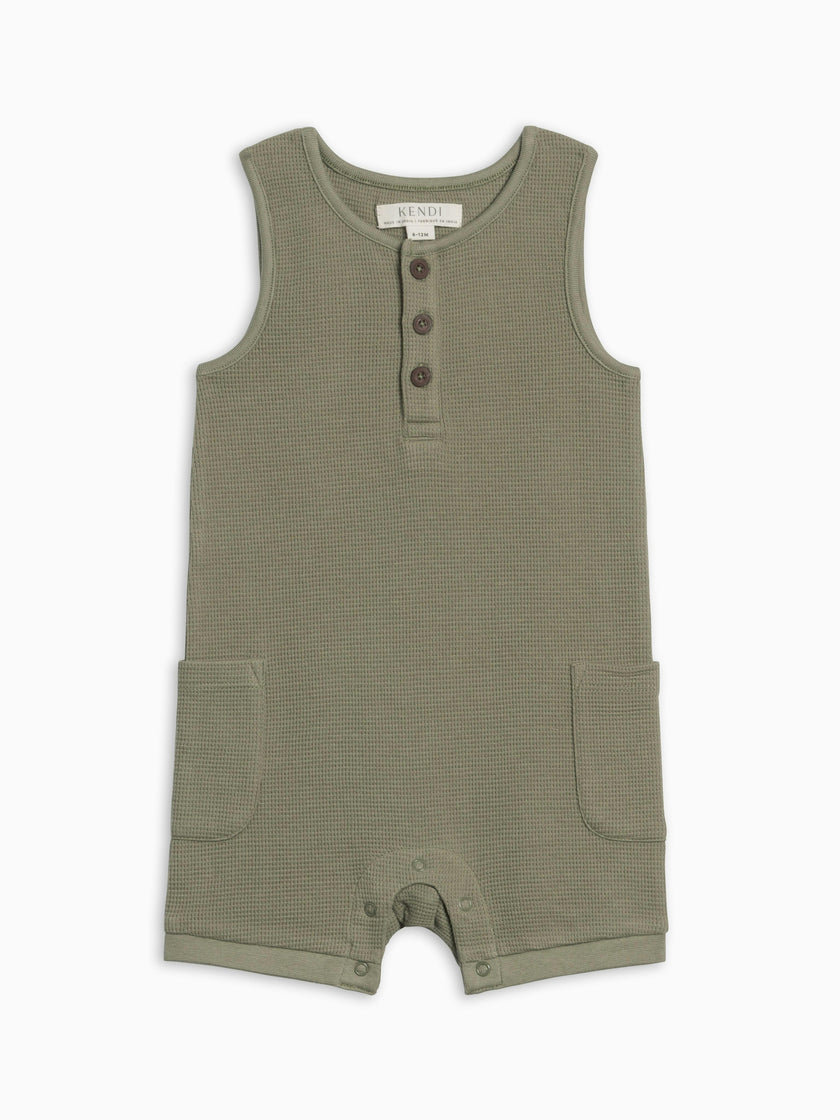 Percy Waffle Short Romper - Fern