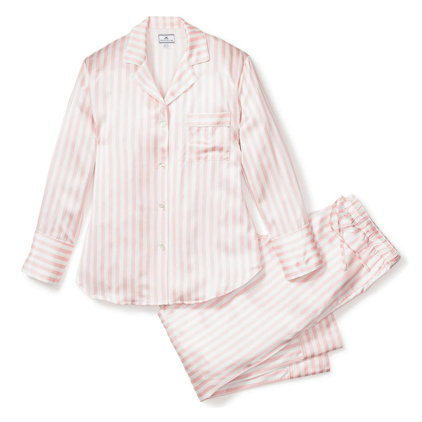 Women's Silk Pajama Set in Pink Stripe