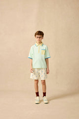 Organic Embroidered Knit Polo in Frosty Jade