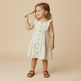 Organic Flutter Buttoned Tiered Dress - Bluebelle