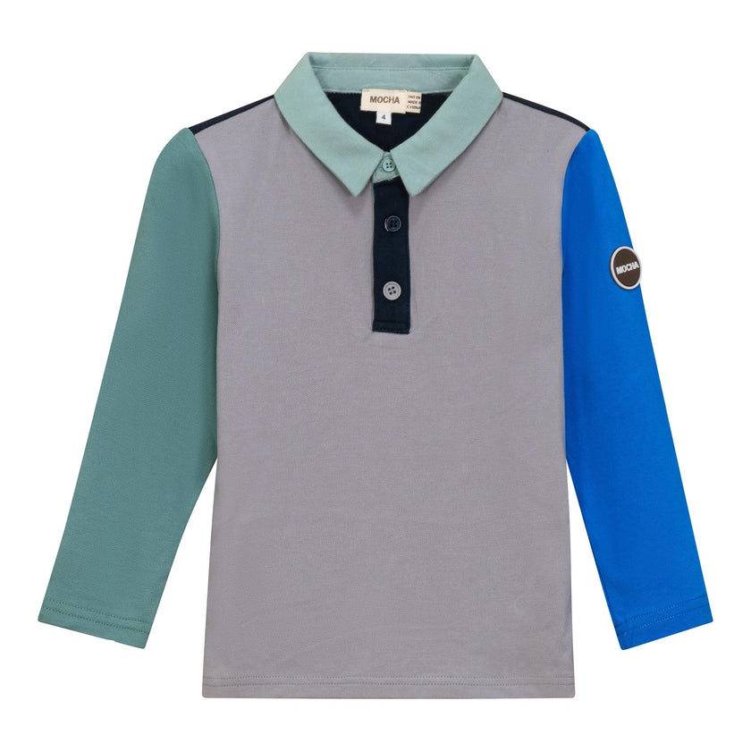 Woven Long Sleeve Contrast Polo Dark Dusty Blue/Dusty Blue