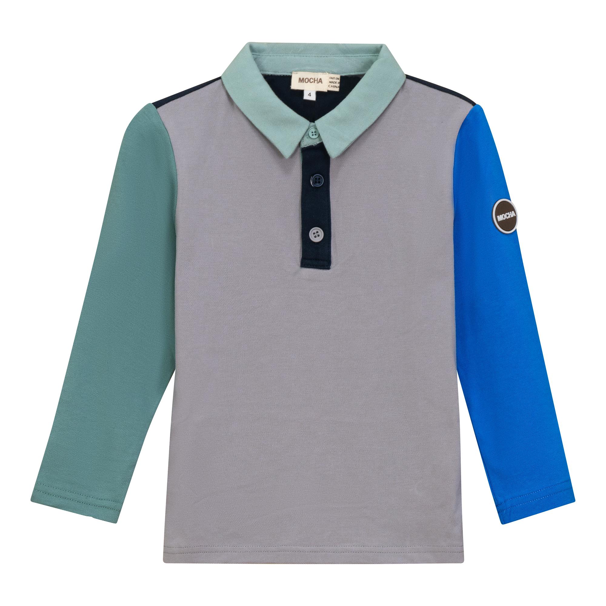 Woven Long Sleeve Contrast Polo Dark Dusty Blue/Dusty Blue