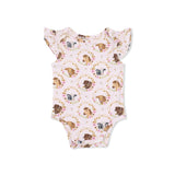 Farm Animals Floral Cameos Pink - Ruffle Sleeve Bodysuit