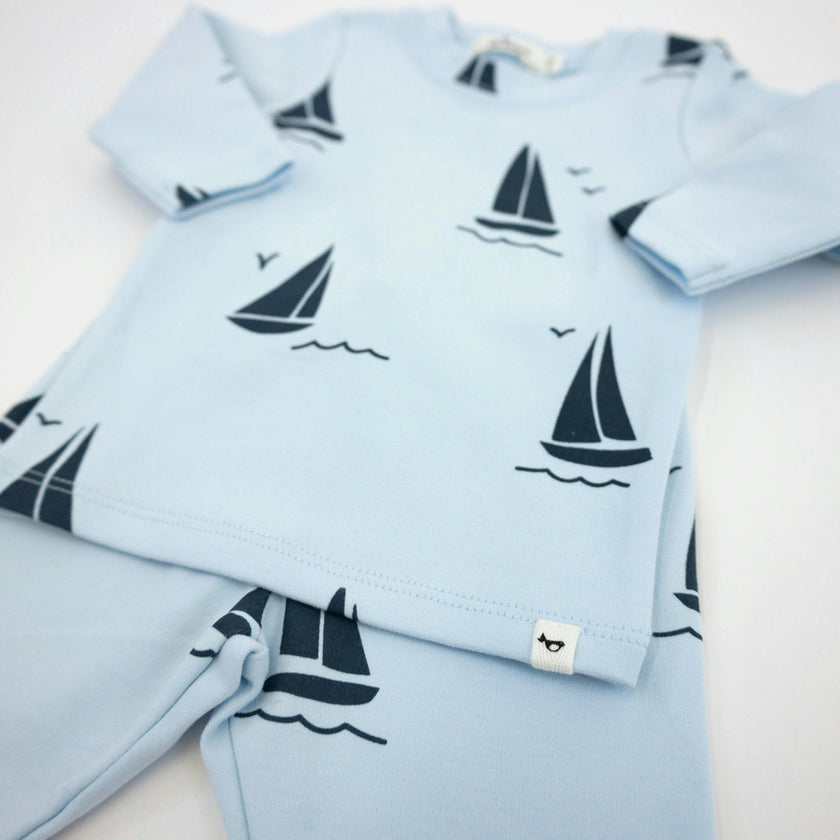 Denim Sailboat Print Two Piece Set