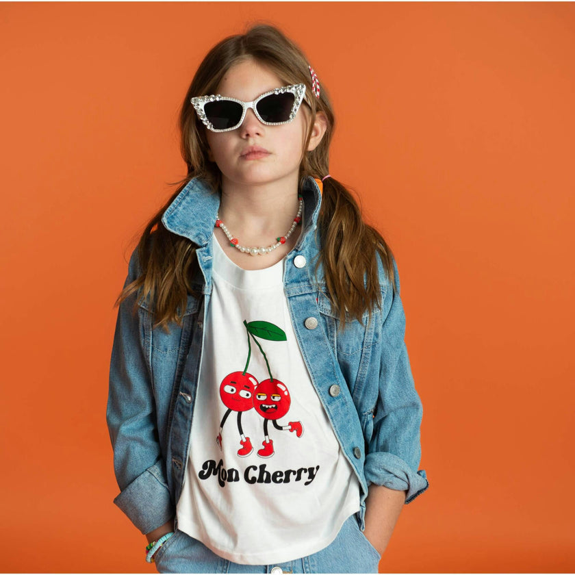 Mon Cherry Print Boxy Oversized Crew Neck Tee, Prints