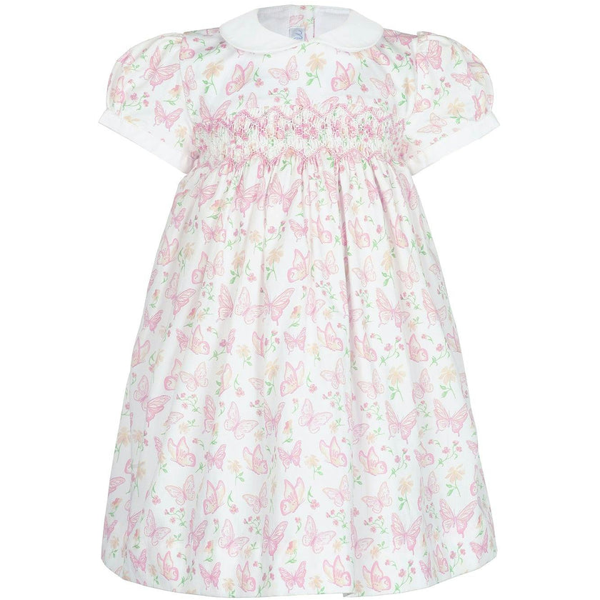 Butterflies Print Smocked Dress