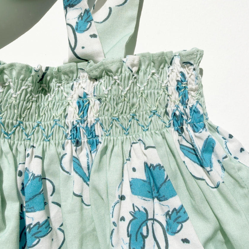 Teatime Dress | Smocked Tie Top | Medallion Flower Blue