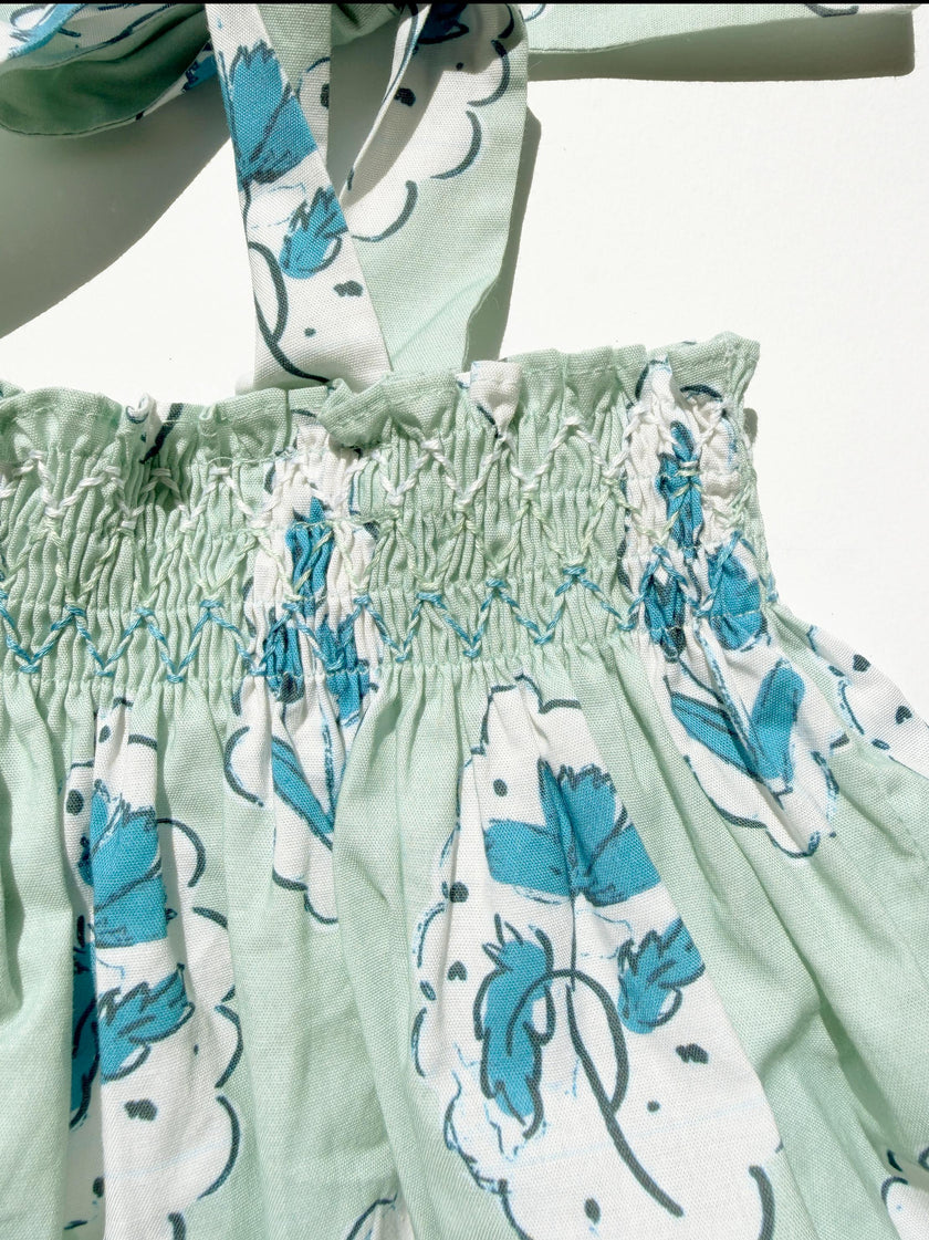 Teatime Dress | Smocked Tie Top | Medallion Flower Blue