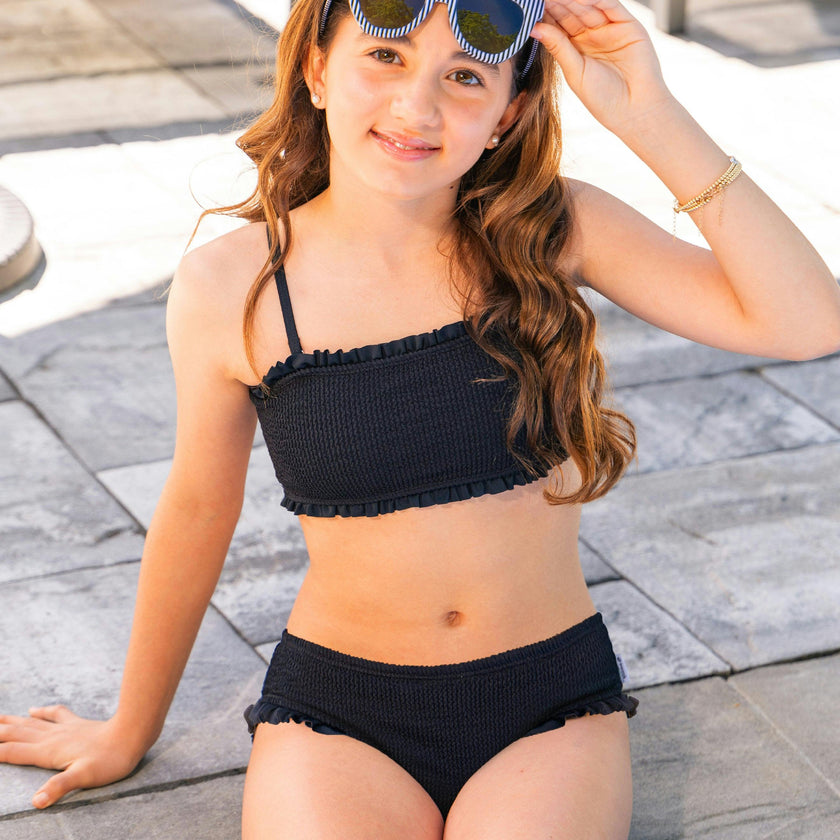 June Crinkle Ruffle Bandeau Two Piece Swimsuit - Black