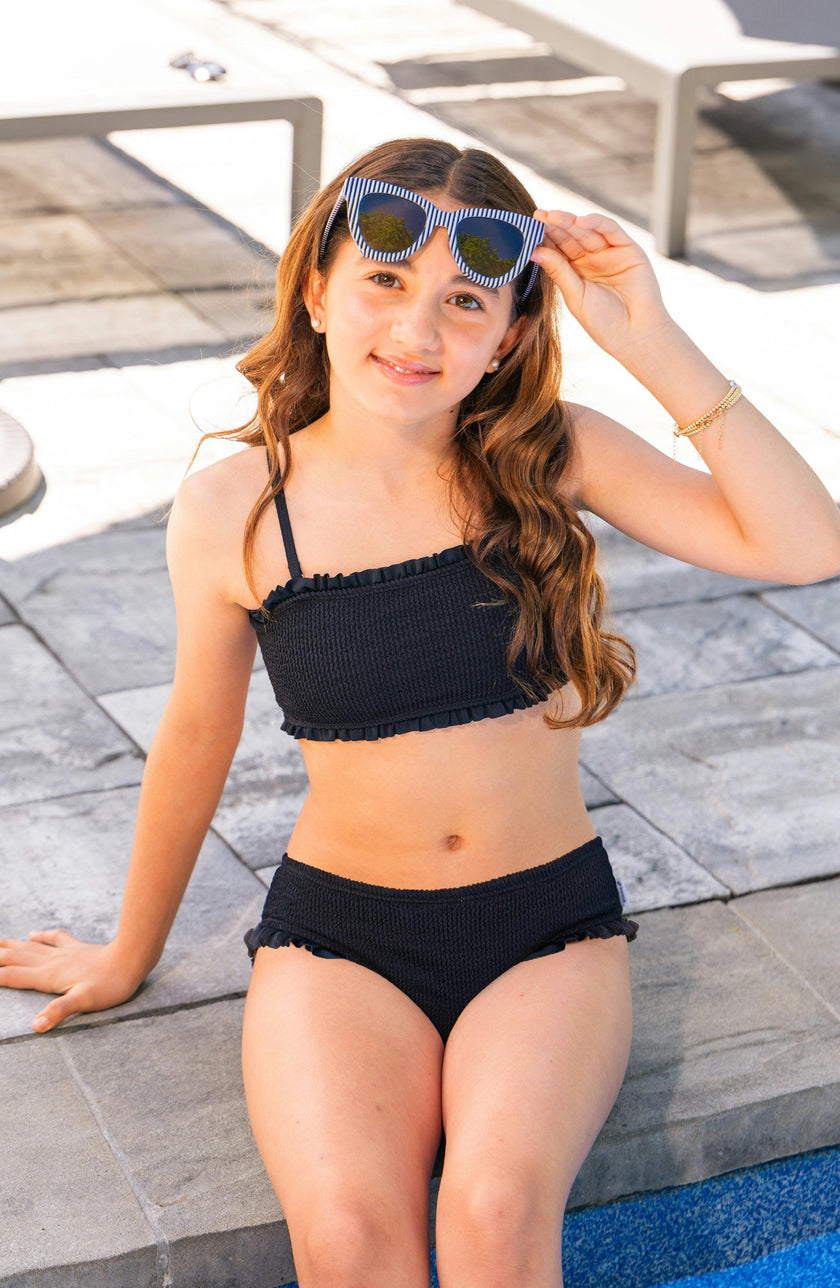 June Crinkle Ruffle Bandeau Two Piece Swimsuit - Black
