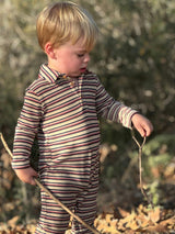 SNUGGLE Blue/Red Multi Stripe Polo Romper
