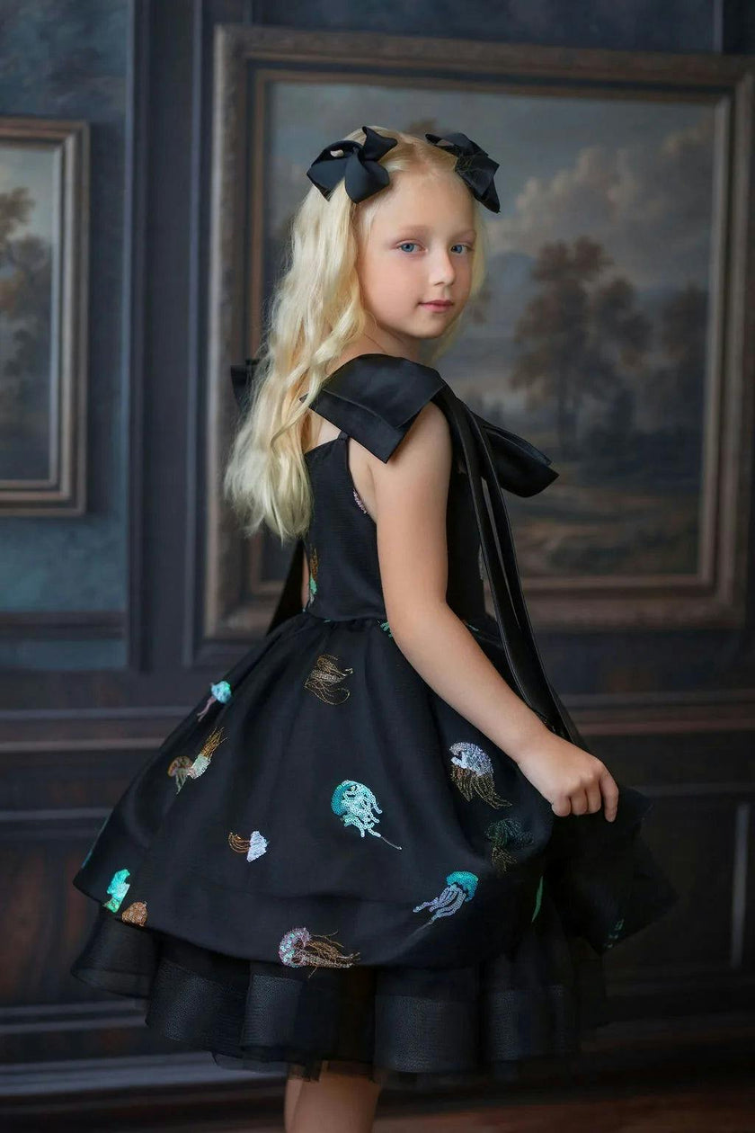 Ocean Magic Black Sequin Tulle Birthday Dress for Girls
