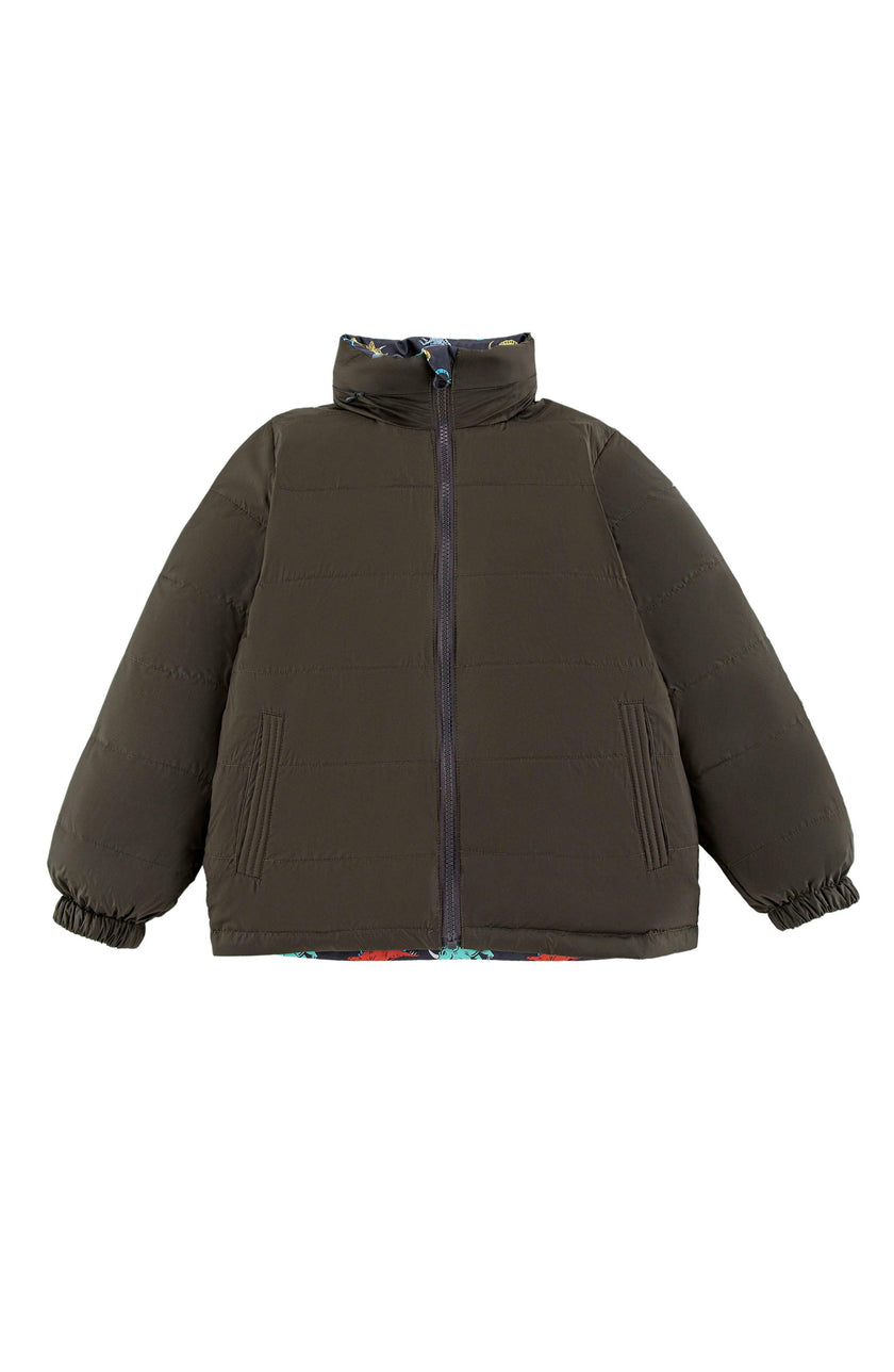 Blake Hooded Reversible Lightweight Down Puffer Jacket, Dinosaur Dudes