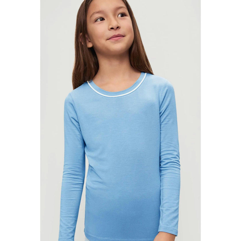 Kids TENCEL™ Modal Unisex Long PJ Set, SUMMER BLUE/WHITE