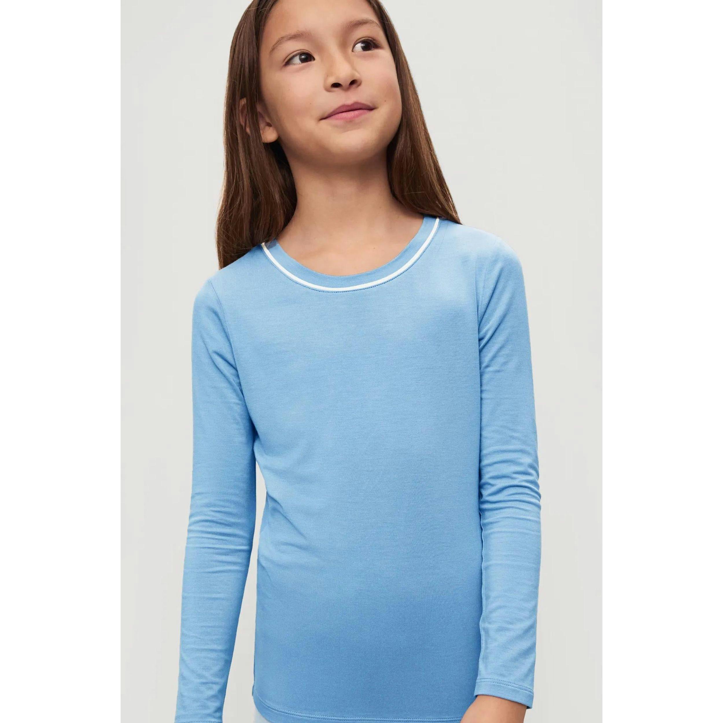 Kids TENCEL™ Modal Unisex Long PJ Set, SUMMER BLUE/WHITE