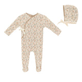 Floral Ribbed Wrap Romper and Hat Two Piece Set
