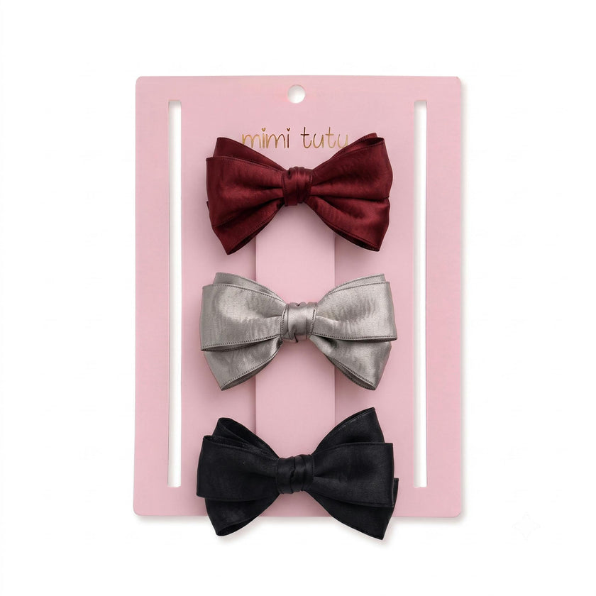 Multicolor Classic Satin Bow Hair Clip Set