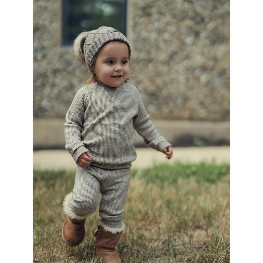 Waffle Knit Ribbed Trim Sweater & Pant Sparkle Set