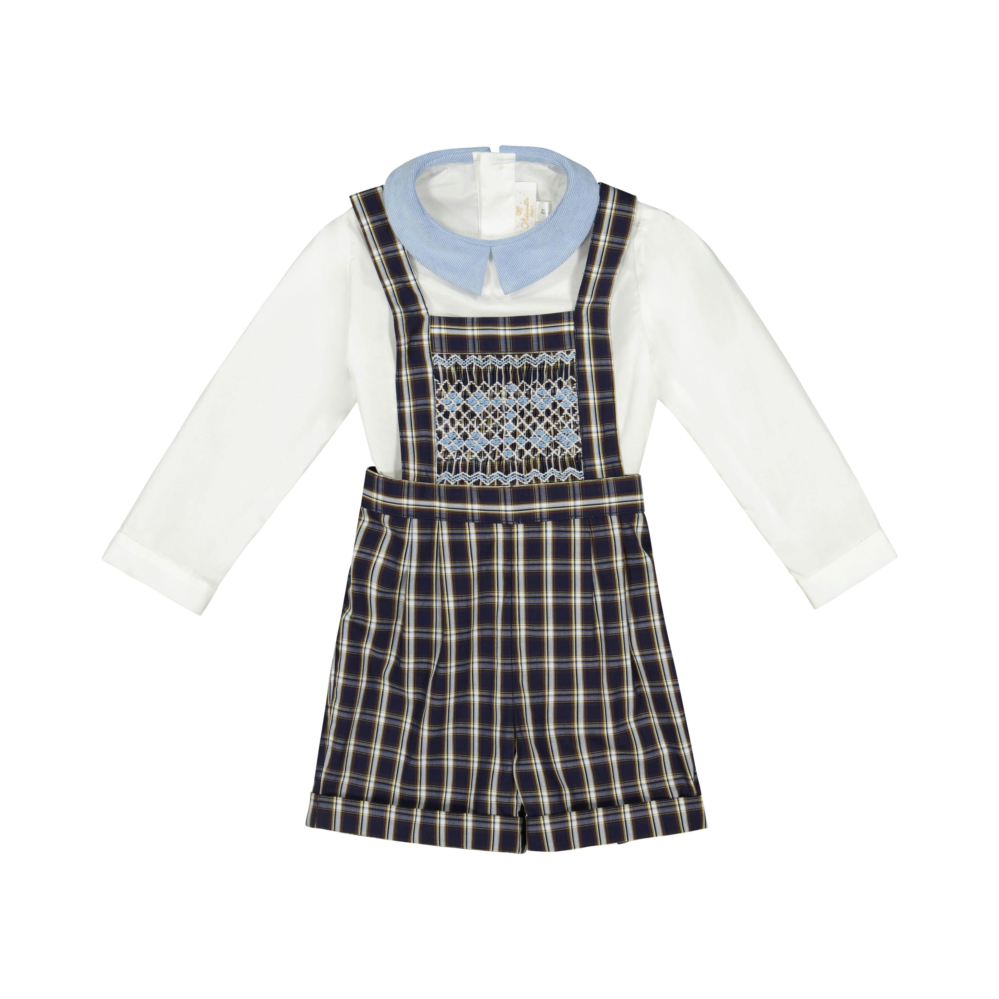 George Navy Tartan Boy Dungaree & Shirt