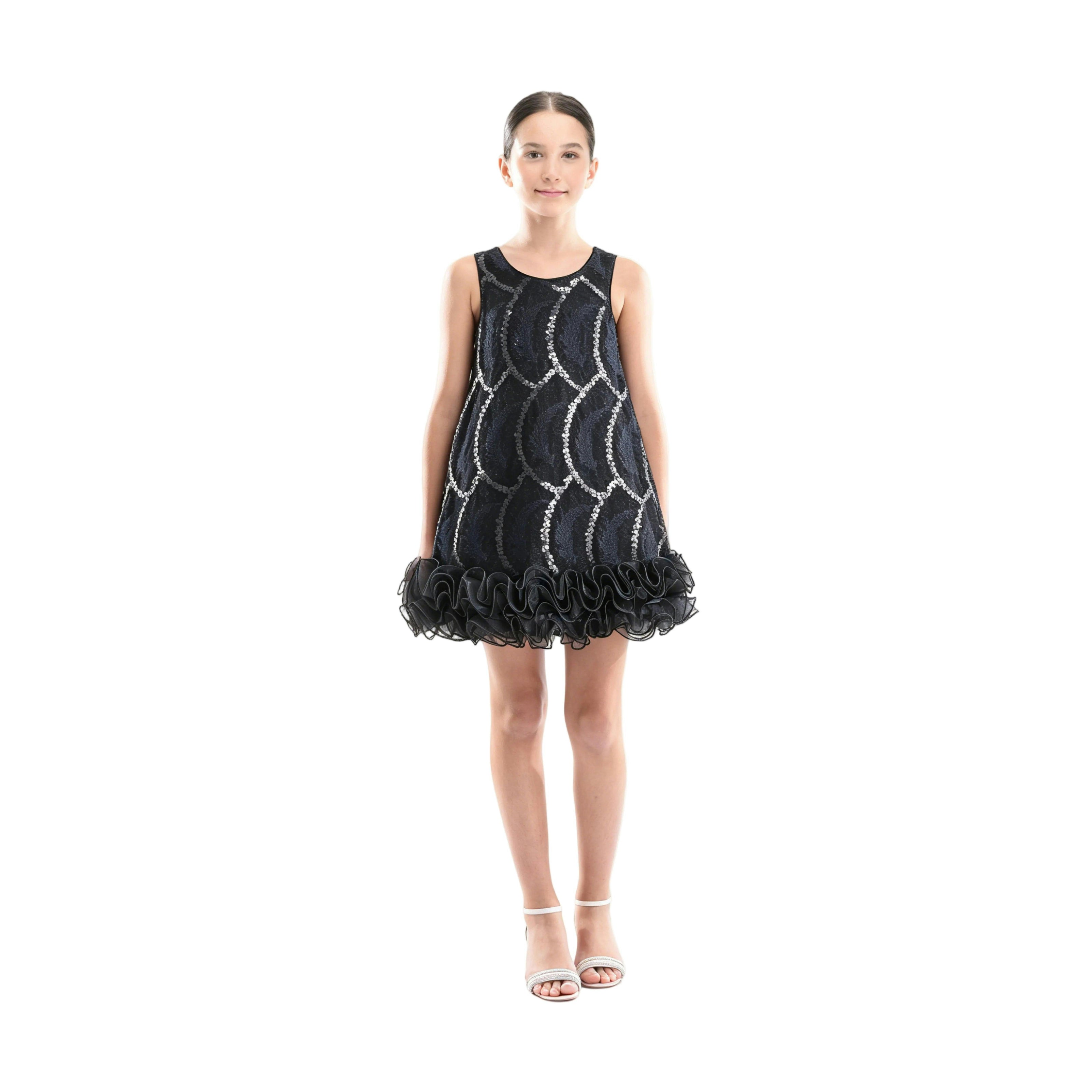 Black Fiora Ruffle Sequin Dress