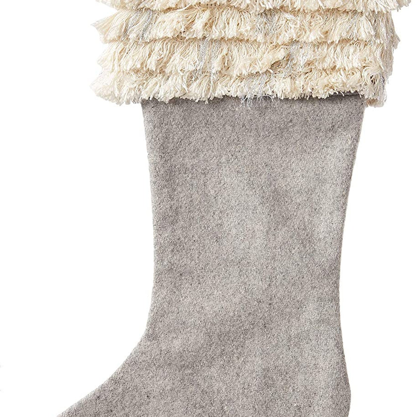 Handmade Wool Christmas Stocking - Fringe Gray Arcadia Home