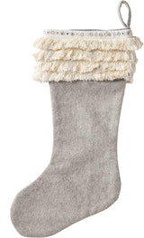 Handmade Wool Christmas Stocking - Fringe Gray Arcadia Home