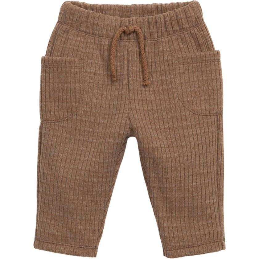Woven Elastic Waistband Drawstring 2-Side Pockets Pants