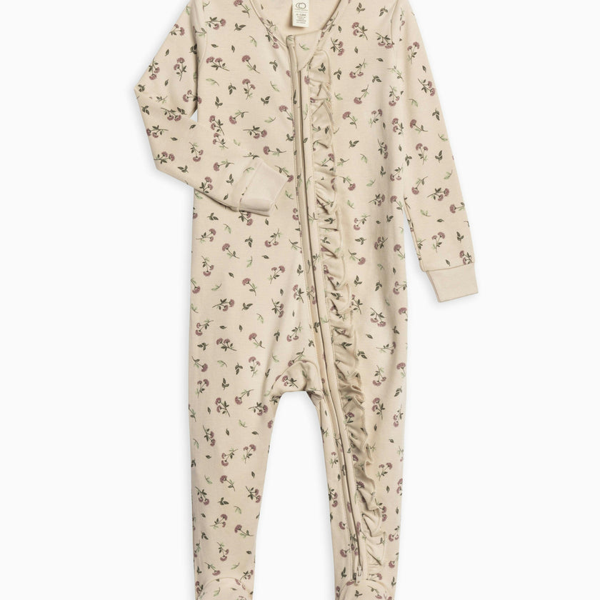 Neve Ruffle Zipper Footie Helen Floral / Purple + Mauve