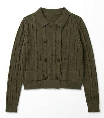 Textured Double-Breasted Cardigan