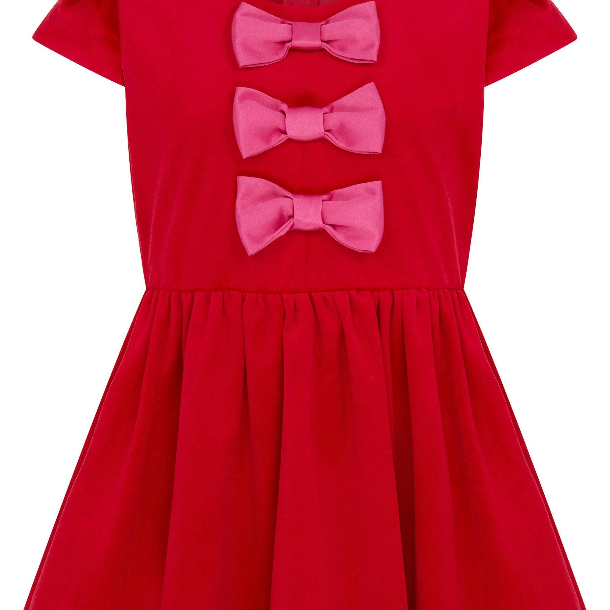 Joy Velvet & Satin Bows Girls Party Dress