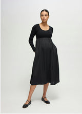 Long Sleeve Knit to Woven Maternity Nursing Midi Dress