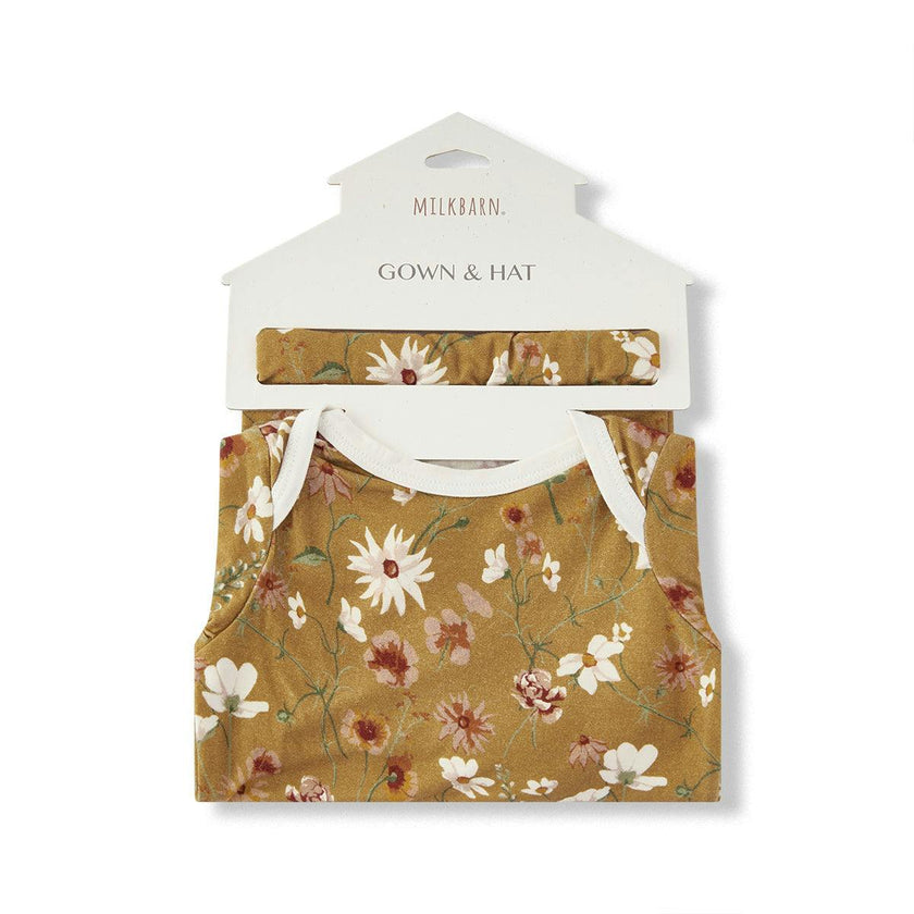 Wildflower Luxe Stretch Newborn Gown & Hat Set