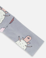 Printed Organic Cotton Headband Blue Grey Sheep