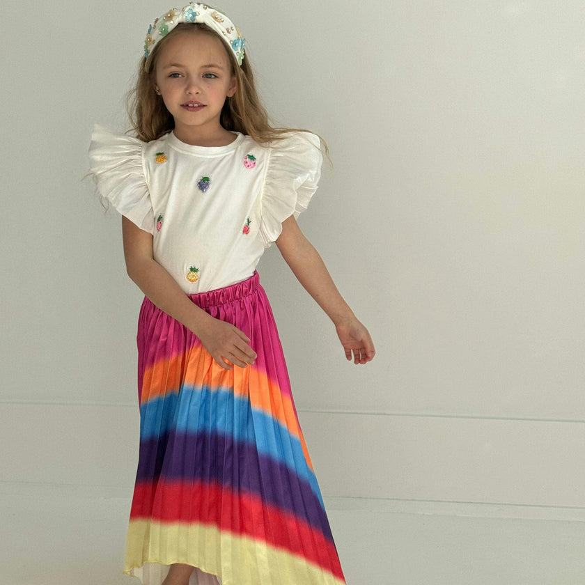 Rainbow Pleated Midi Skirt