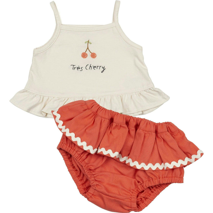Ruffle Bloomer Set in Tres Cherry