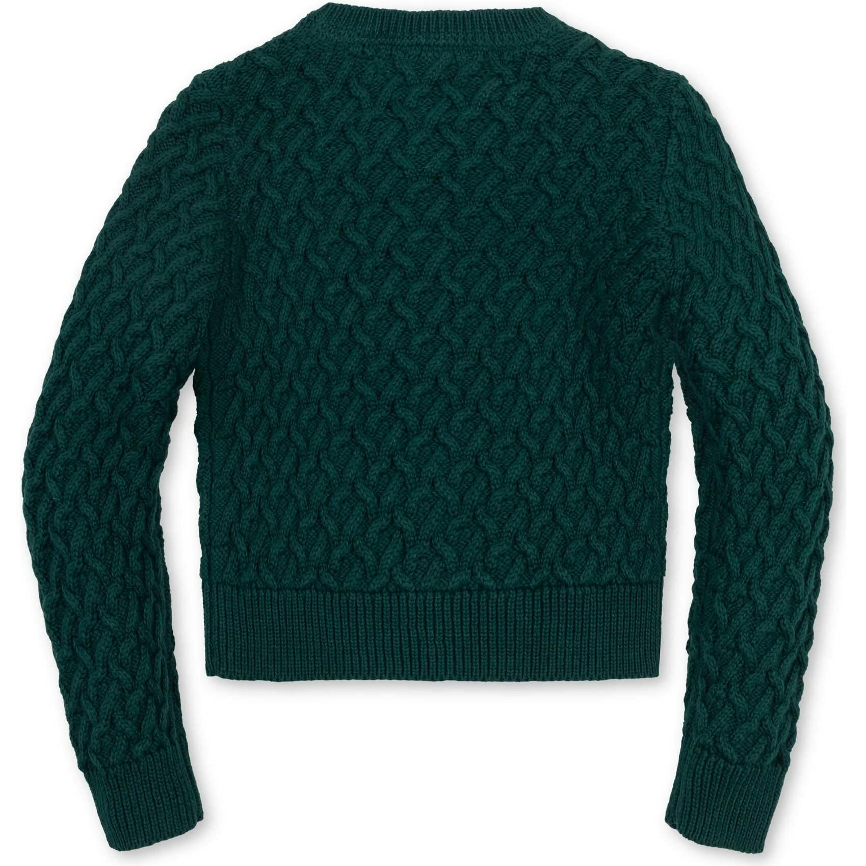 Organic Long Sleeve Herringbone Cardigan Sweater, Green