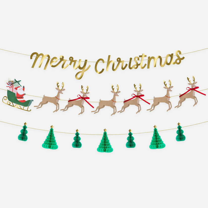 Santa, Sleigh & Reindeer Garland Set