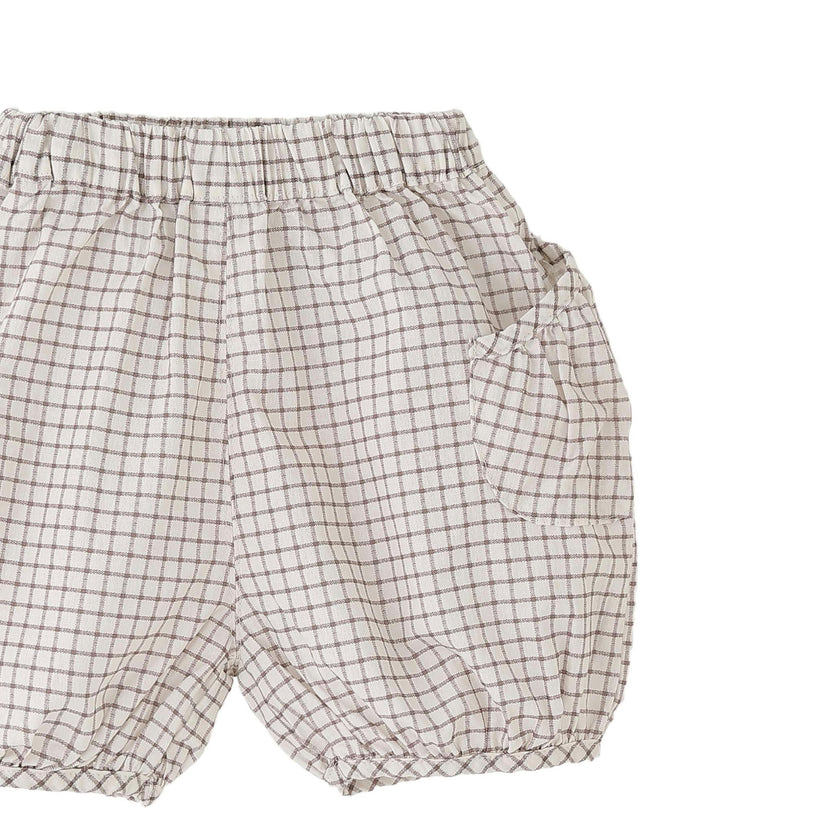 Beige Bear Shirt & Checkered Shorts Set