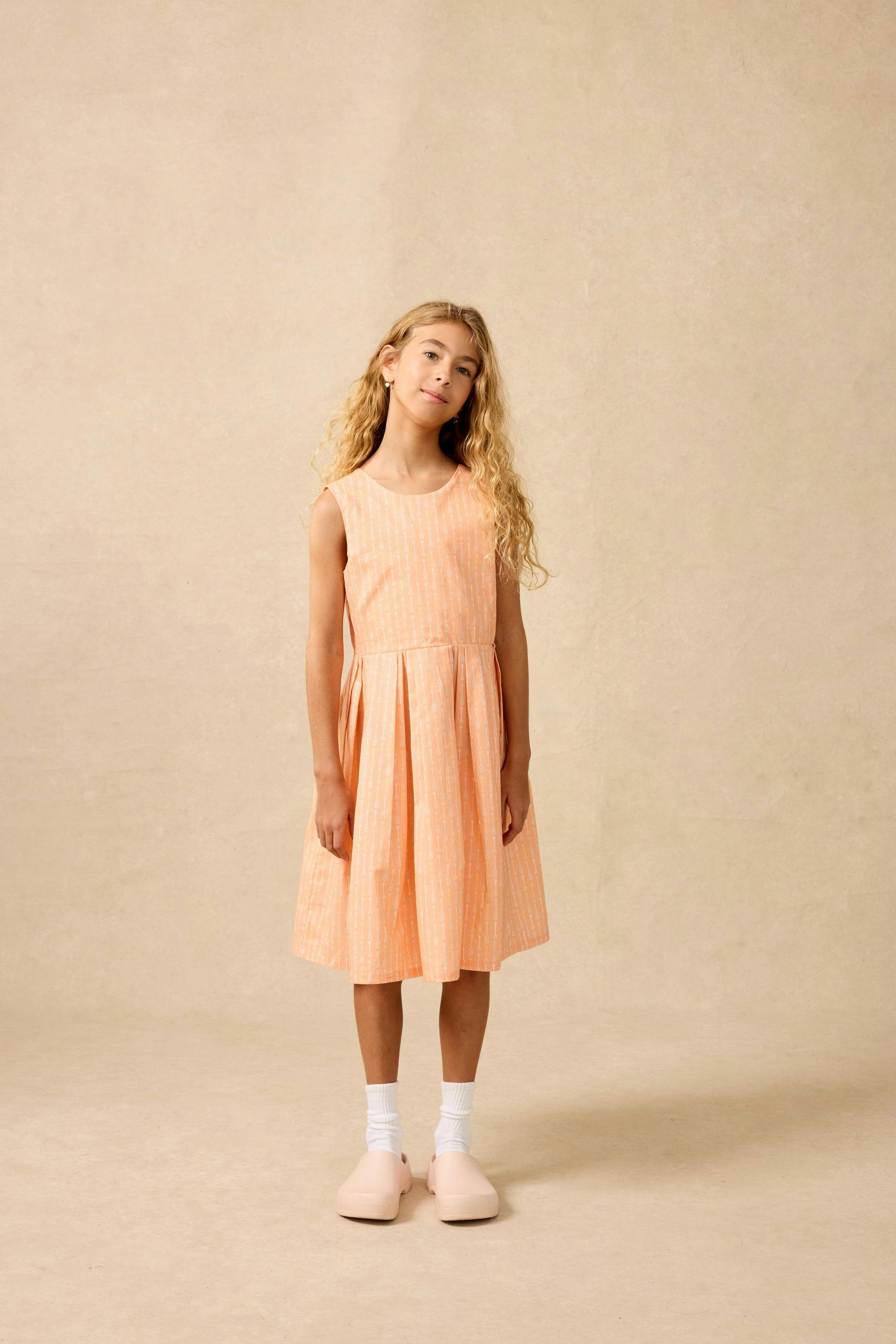 Organic Button Back Dress in Creamsicle Wand