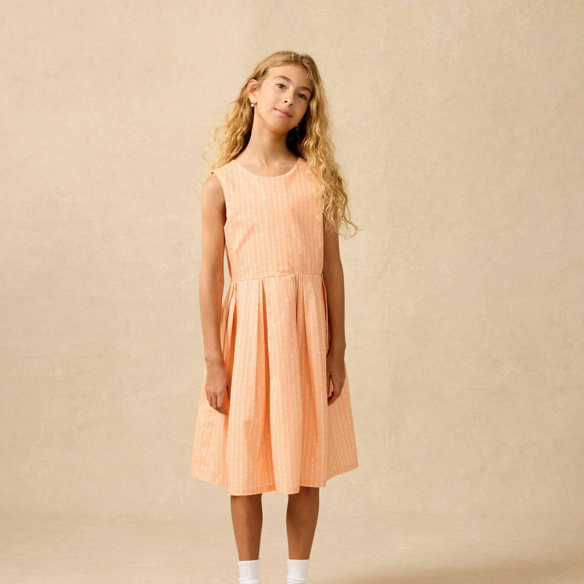 Organic Button Back Dress in Creamsicle Wand