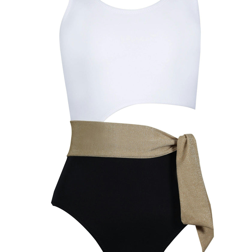 Malibu Sleeveless Round Neck Tie Belt Cut-Out Swimsuit