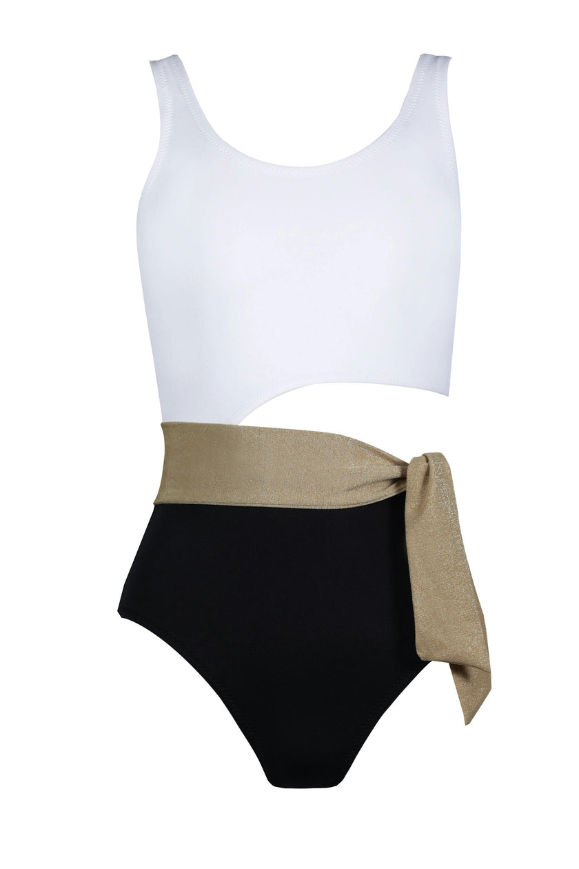 Malibu Sleeveless Round Neck Tie Belt Cut-Out Swimsuit