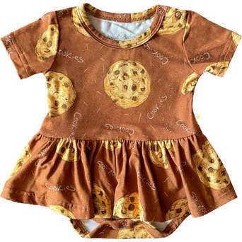 Chocolate Chip Cookies Short Sleeve Baby Bodysuit Twirl Dress