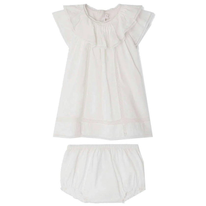 BONPOINT Lenou Baby Dress & Bloomers - Blanc Lait