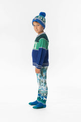 Sweater With Ski Jacquard Dark Blue And Dark Green