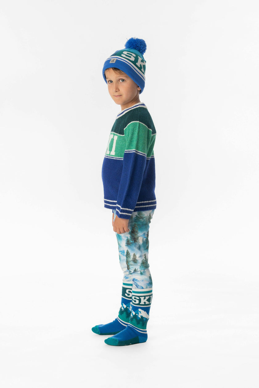 Sweater With Ski Jacquard Dark Blue And Dark Green